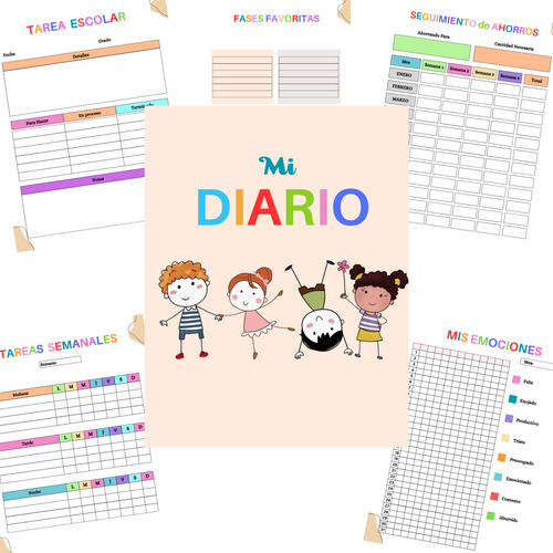 Planner Pdf Diario Infantil - Tareas Agenda Gratitud Tdah Blanco Imprimible 2025