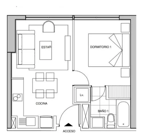 Departamento 1 Dormitorio, 1 Baño, Ñuñoa, Metro Ñuble