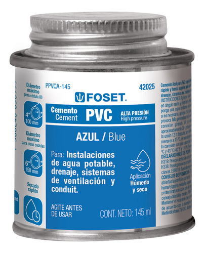 Cemento Azul Pvc Hasta 12' Bote 145 Ml 42025