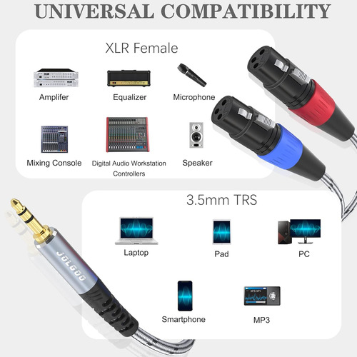 Cable De Micrófono Estéreo Dual Xlr Hembra A 3,5 Mm Trs