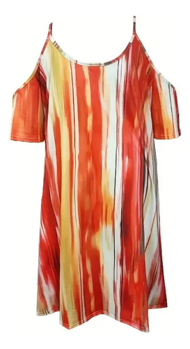 Vestido Feminino Plus Size Com Estampa De Ombros Largos