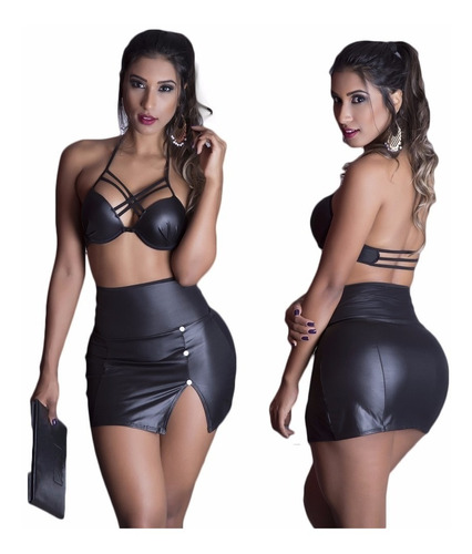 Mini Saia Sensual, Top Cropped Tirinhas Conjunto Secretária