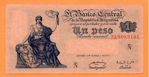 Billete 1 Peso Del Progreso, Bottero 1843, Año 1952 Mb 