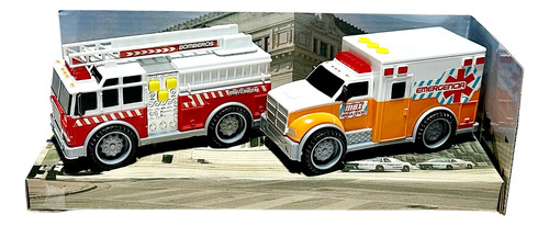 Matchbox Combo Rescate Ambulancia Bomberos Etc C/luz Sonidos Bombero Emergencia Naranja Rojo