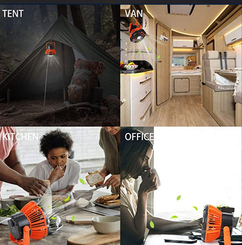 Ventilador De Camping Recargable Portátil Con Luz Led