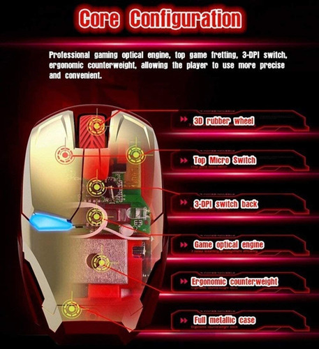 Mouse Ergonómico Inalámbrico Cool Iron Man Mouse 2.4 G Portá