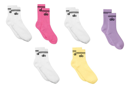 6 Calcetas Alo Yoga Unisex Varios Colores Unitalla Premium Blanco Lisa Unitalla