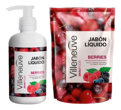 Jabon Liquido Villenueve Berries 240 Ml + Repuesto 200 Ml