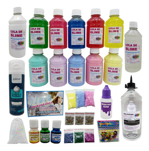 Kit Slime Clear Coloridas 500ml Transparente 500ml Branca