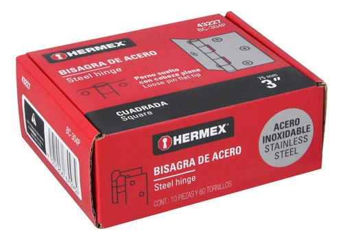 Bisagra Cuadrada 3´´ Acero Inox Cabeza Plana Hermex 10 Pz