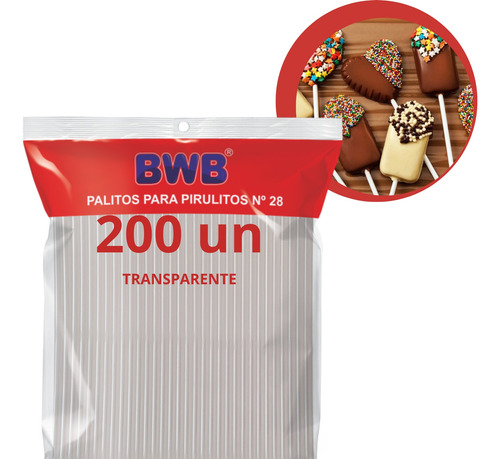 200 Palitos Para Pirulito 28 Cm Grande Cristal Bwb