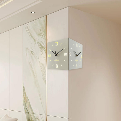 Reloj De Pared De Esquina De Doble Cara Con Adorno De Luz