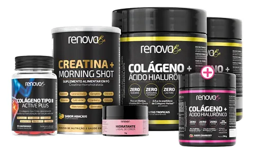 Kit 3 Colágenos Renova Be + Creatina Morning Shot + Tipo 2 2 Frutas Tropicais