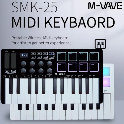Controlador M-vave Smk-25 Midi 25t De 8 Almohadillas - Usb/d
