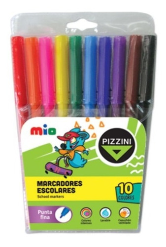 Marcador Fibra Pizzini Mio X 10 Colores Surtidos Escolar