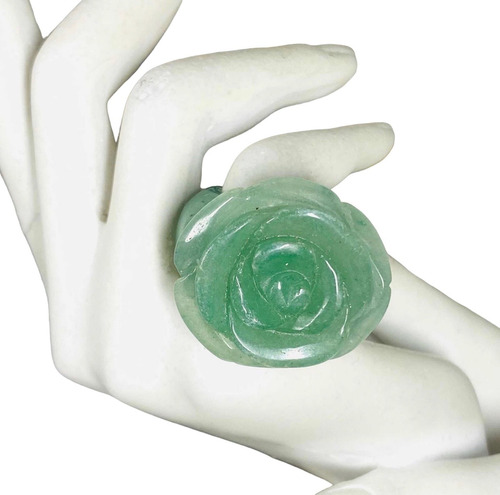 Anillo Flor Rosa Jade Verde 100% Natural N23- Ajad34