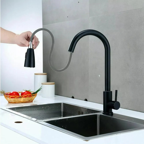 Grifo Llave Monomando Lavaplatos Extensible Flexible Negra