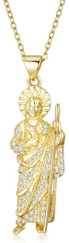 Jewenice Collar De San Judas Chapado En Oro De 18 Quilates, 