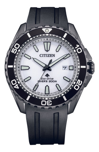 Reloj Citizen Bn019708a Para Hombre Bisel Giratorio 200mts Malla Negro Bisel Negro Fondo Blanco Perlado