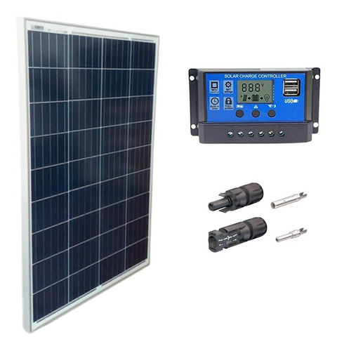 Kit Painel Placa Solar 60wp E Controlador Pwm 30a Camp Home
