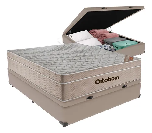 Cama Box Baú Ortobom Airtech Springpocket Casal Colchão Bege