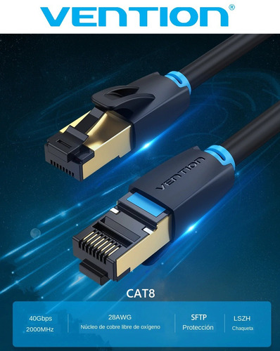 Imagen 3 de 8 de Cat8 Cable 8 Metros Stp Oro 24k Rj45 40gb Lan Internet Gamer