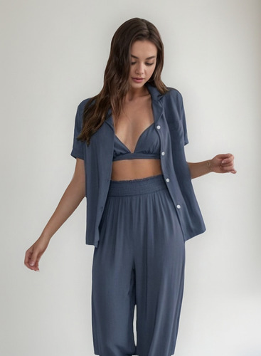 Conjunto De Pijama De Tres Piezas Tipo Cárdigan De Manga Cor