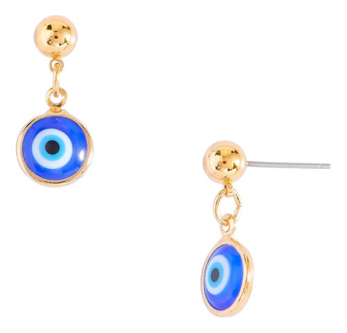 Aretes Nice Ojo Turco Azul Protección 4 Baños Oro 18k