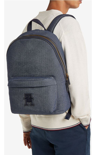 Mochila Tommy Hilfiger Urbano Th Monogarm Casual Azul Escolar - Color Azul Acero Diseño De La Tela Lisa