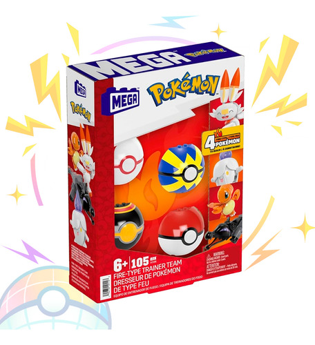 Mega Equipo Pokemon Tipo Fuego Set Juego Constrccion Mattel