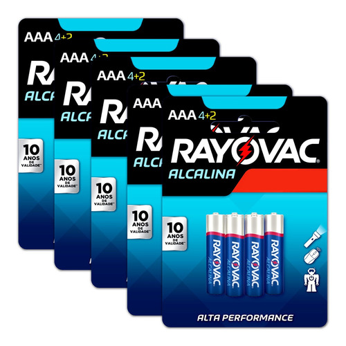 Imagem 1 de 8 de 30 Pilhas Aaa Palito Rayovac Alcalina 5 Cartelas C/ 6 Unid