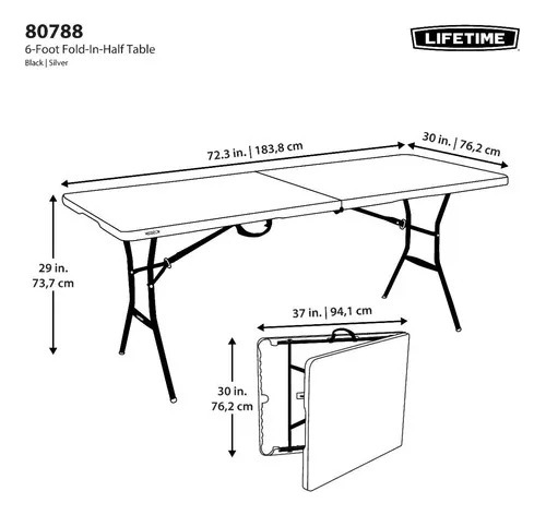 Mesa Rectangular Lifetime Tipo Portafolio Blanca 1.83m