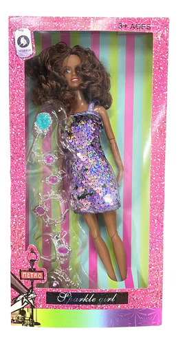 Muñeca Tipo Barbie Negra Con Coronas 