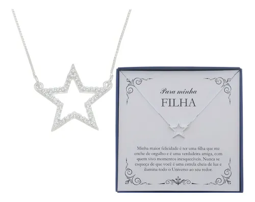 comprar Presente Filha Colar Feminino Prata 925 40 Cm + Extensor 5cm Cor Colar Estrela Cristal