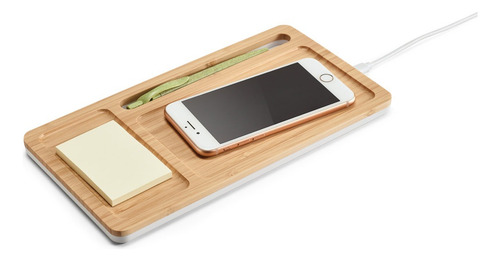 Carregador Wireless E Organizador De Mesa Em Bambu
