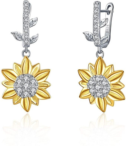 Aros Colgante Flor Girasol Plata Fina 925 Regalo Mujer