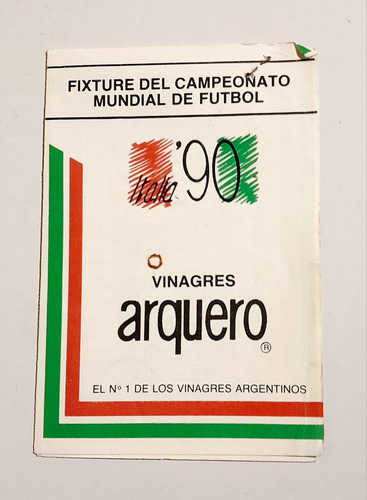 Mundial Italia 90. Antiguo Fixture. Cronograma De Partidos