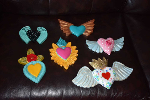 Imagen 3 de 9 de Corazón Mexicano Adorno Yeso Figura Regalo Pintado A Mano