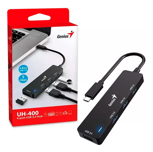 Mini Hub Genuis Uh-400 Usb-c A 4 Puertos Usb 3.0 Negro