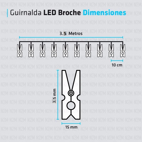 Imagen 4 de 9 de Guirnalda Luces Led 16 Broches 3.10 Metros 220v Navidad Full