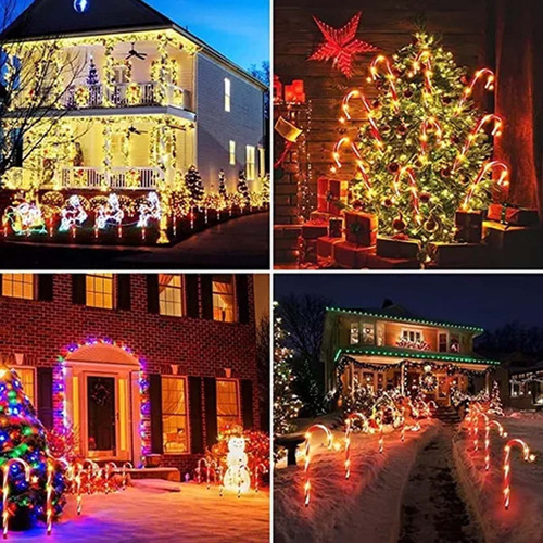Luces Solares De Jardín Navideñas Con Caña De 8 Estrellas