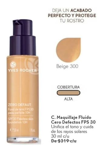 Maquillaje Facial Fluido Fps 30 Beige 300 Yves Rocher | Meses sin intereses