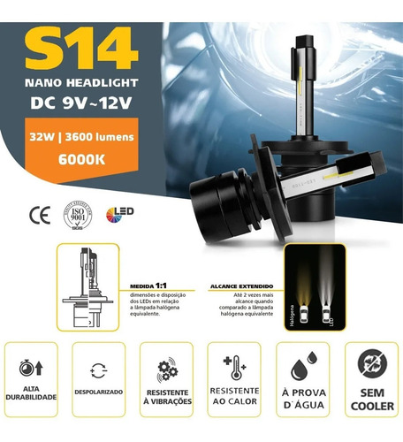 Imagem 3 de 3 de Lampada Led H4 Nano Led S14 Encaixe Original 6k Shocklight