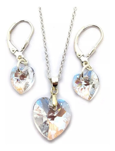 Conjunto Collar Corazon Cristal Sw 14mm Aros Brizura 10mm Shimmer