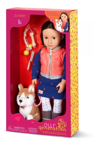 Boneca Our Generation Leslie  +dog -original 46cm -original 