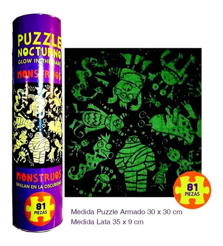 Rompecabezas Puzzle Nocturno Fluo 81 Piezas Monstruos Brilla