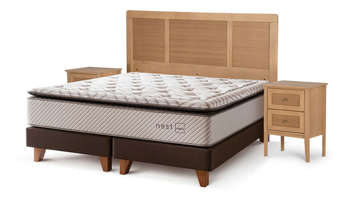 Cama Nest King + Respaldo Y Veladores Charles- Rosen