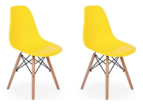Conjunto 02 Cadeiras Charles Eames Eiffel Wood - Amarela