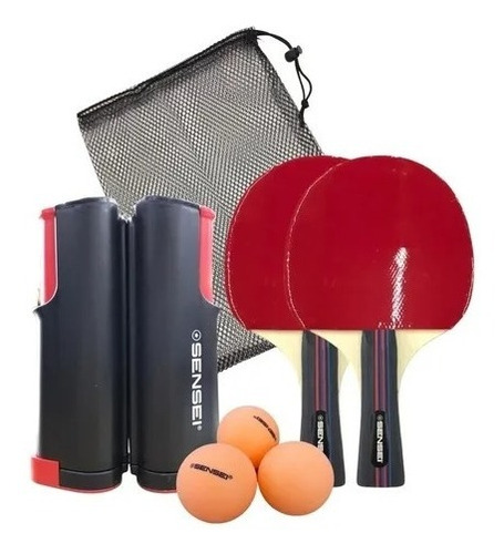 Set Ping Pong Red Retractil Paleta Paletas Pelota Sensei 