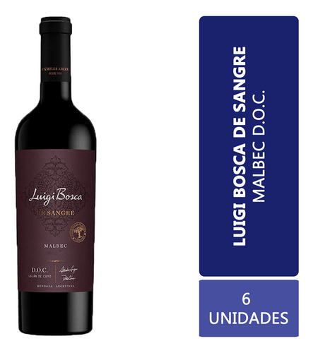 Vino Luigi Bosca De Sangre Malbec D.o.c. Caja X 6 X 750ml.